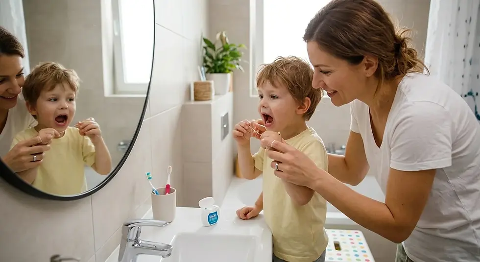 copil care invata sa foloseasca ata dentara