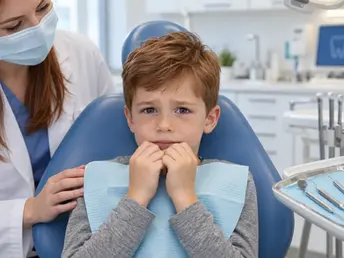 Copil cu frica de dentist