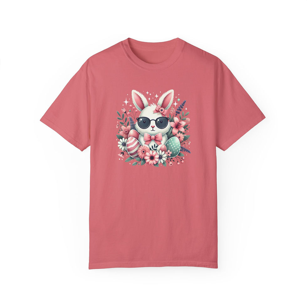 Thumbnail: Cute Bunny Easter Floral Unisex Garment-Dyed T-Shirt