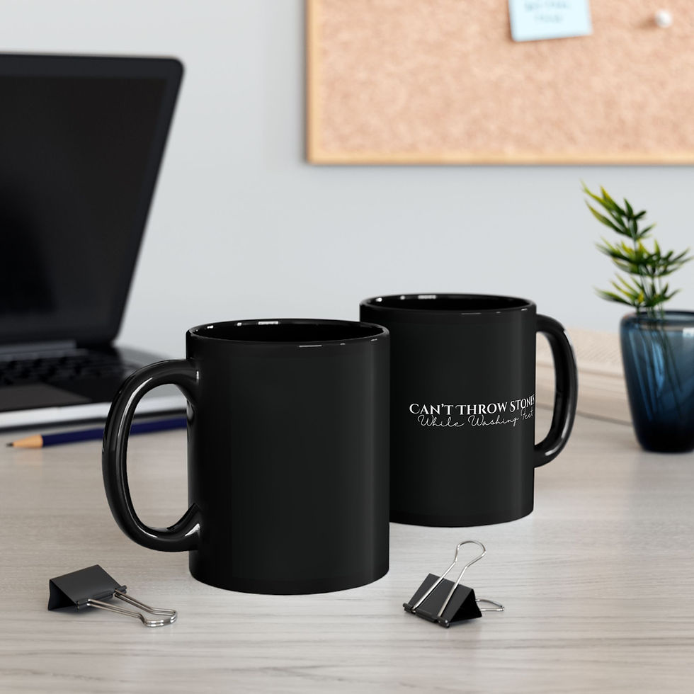 Thumbnail: Can't Throw Stones While Washing Feet Black Mug Christian Faith Mug, 11oz & 15oz