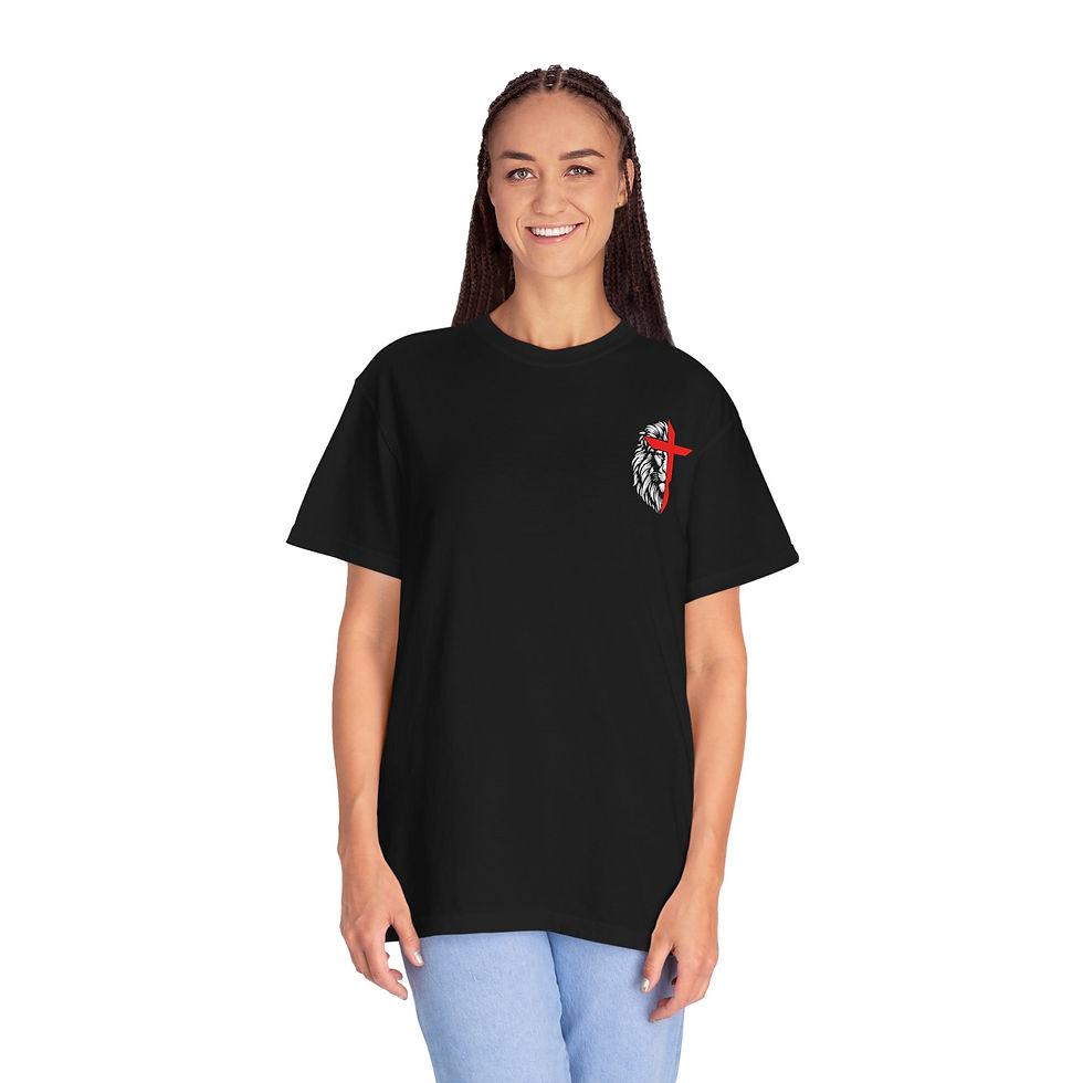 Thumbnail: Woman of Faith – 1 Corinthians 16:13 Lion & Cross Unisex Garment-Dyed T-Shirt