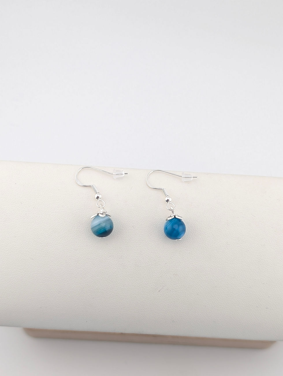 Miniature : Boucles d'oreilles agate rayée bleue
