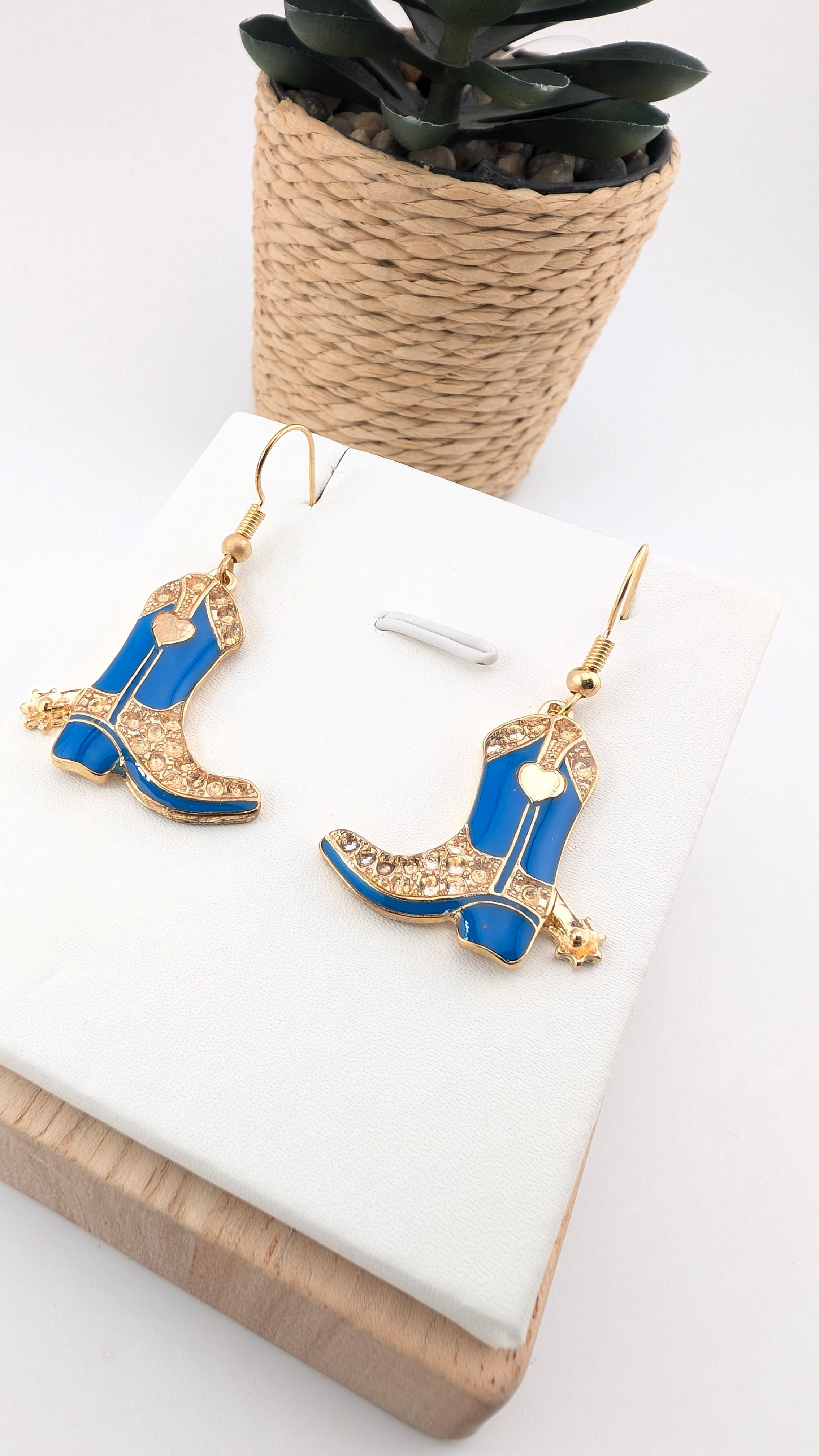 Boucles d’oreilles santiags bleues et dorées – petit modèle