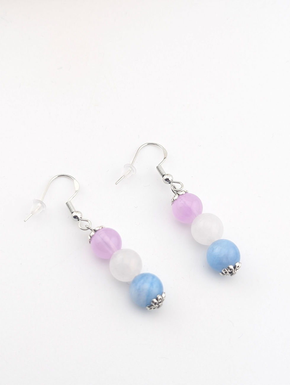 Miniature : Boucles d'oreilles Lepidolite, angelite et sélénite 