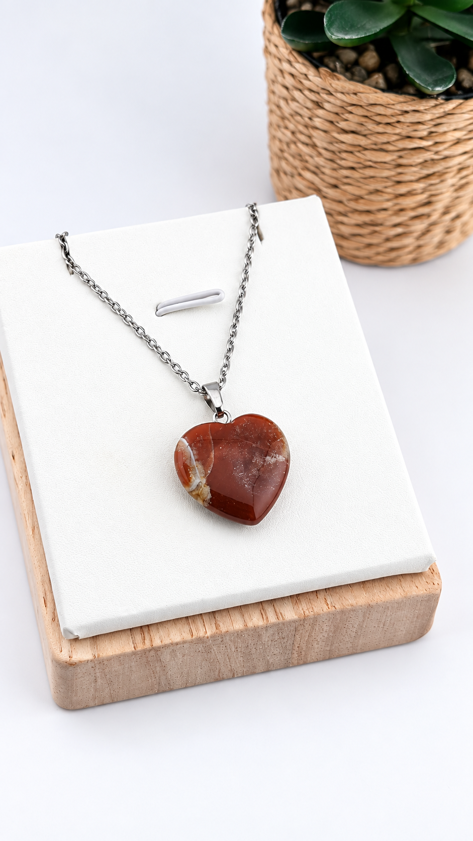 Collier cœur en agate naturelle – Acier inoxydable