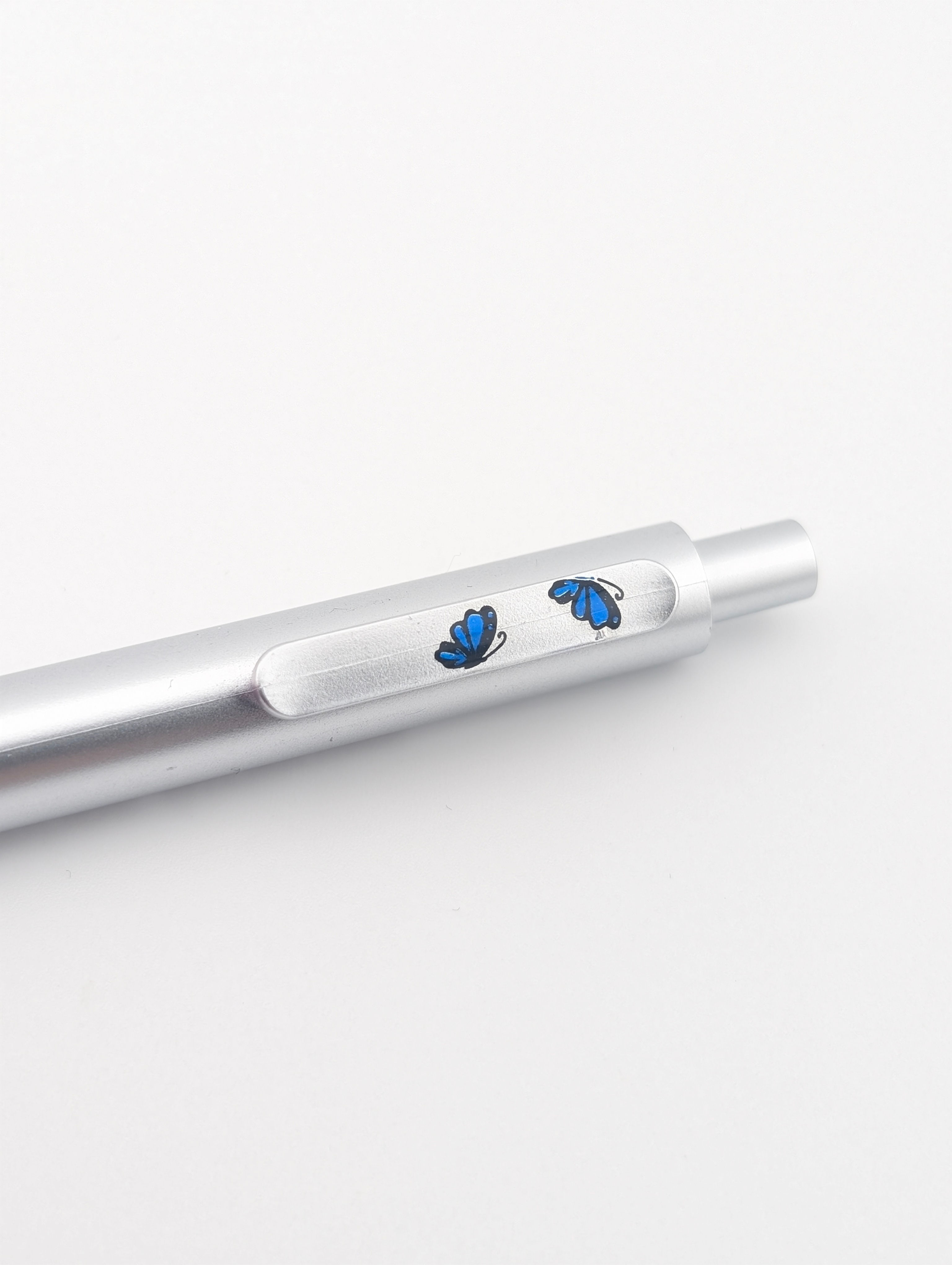 Stylo silver duo petits papillons bleus