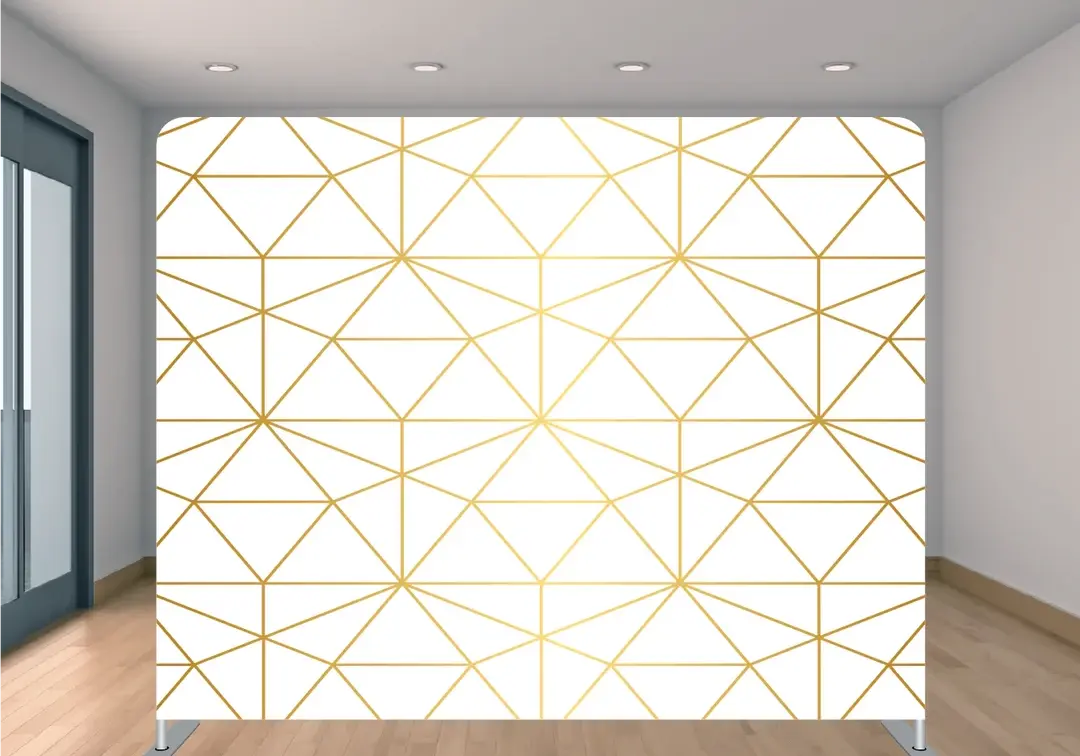 gold geometric backdrop rental in Los Angeles