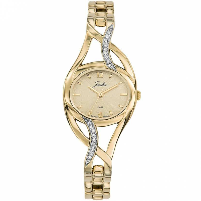 Montre femme bijou étanche en métal doré avec strass