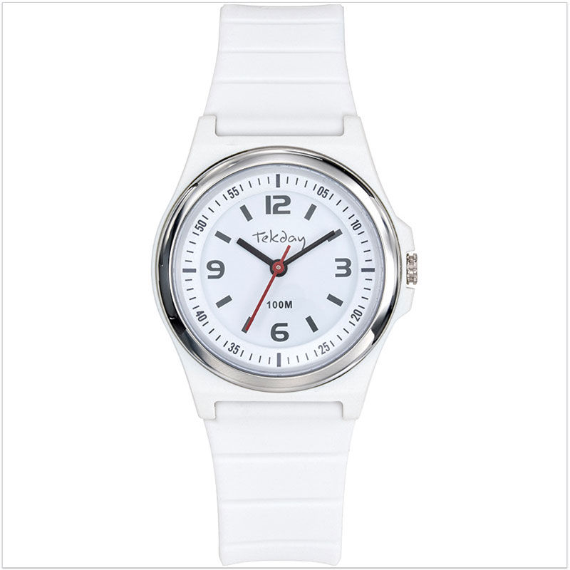 Montre ado blanche Tekday à aiguilles toute simple et étanche 100 mètres avec bracelet en silicone