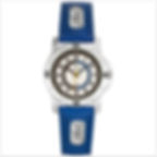 Montre garçon avec bracelet bleu en cuir, boitier rond en acier et cadran pédagogique