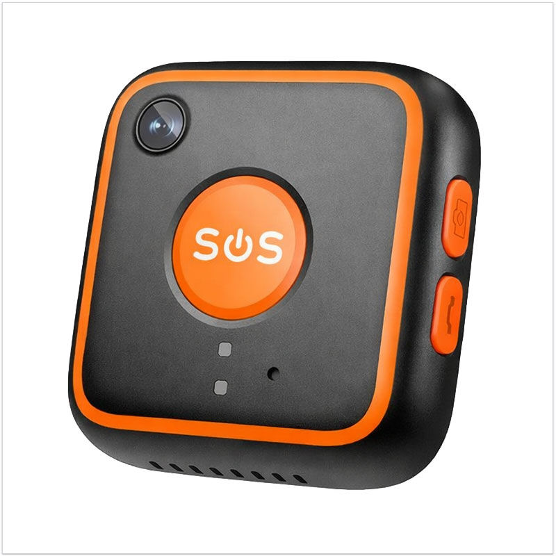 Traceur GPS enfant 4G noir et orange avec bouton SOS et appareil photo