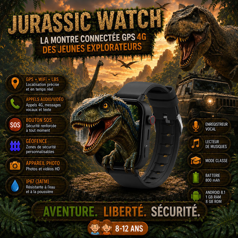 Miniature : Présentation des fonctionnalités de la montre connectée GPS enfant Jurassic Watch 4G