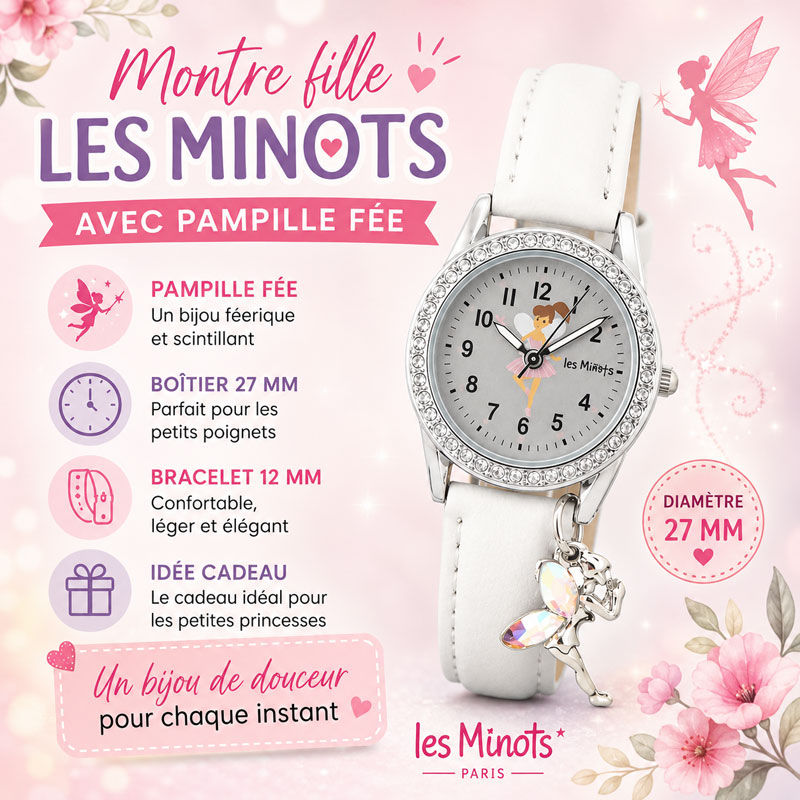 Miniature : Présentation de la montre fille Les Minots blanche avec pampille fée