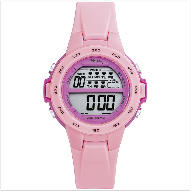 Montre digitale enfant fille rose avec alarme et chronomètre de marque Tekday étanche 50 mètres