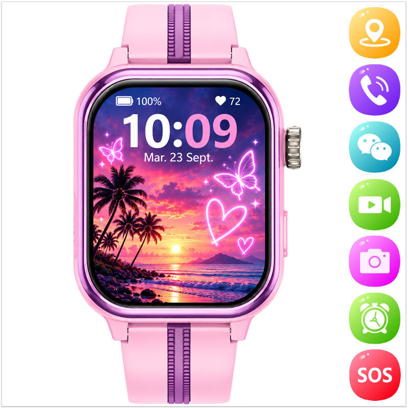 Montre connectée ado sans smartphone rose avec caméra rotative et rétractable