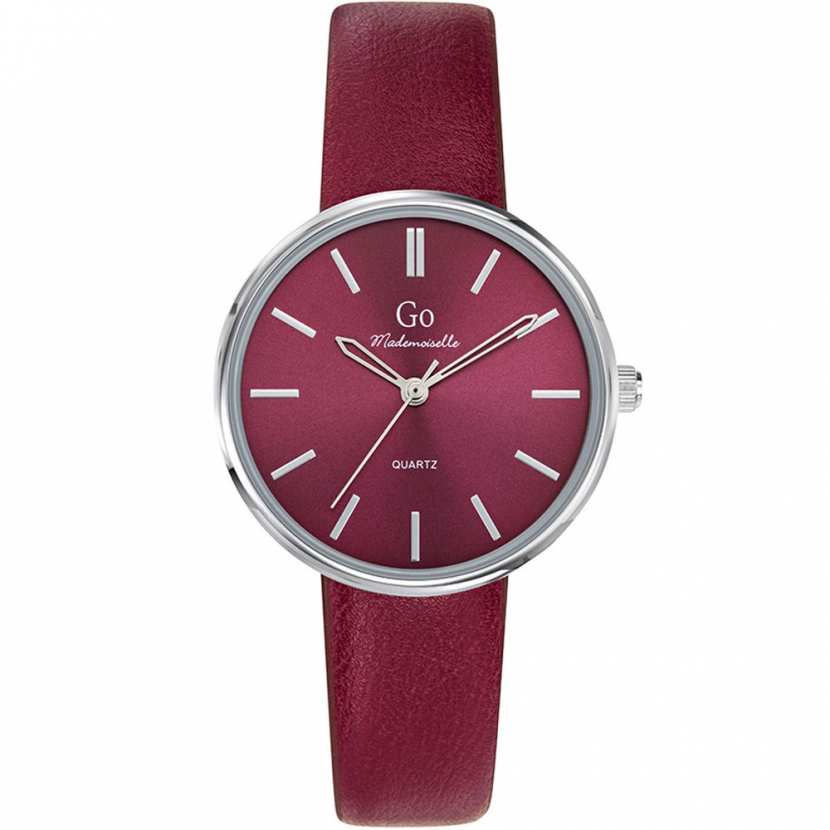 Montre femme avec bracelet en cuir rouge foncé