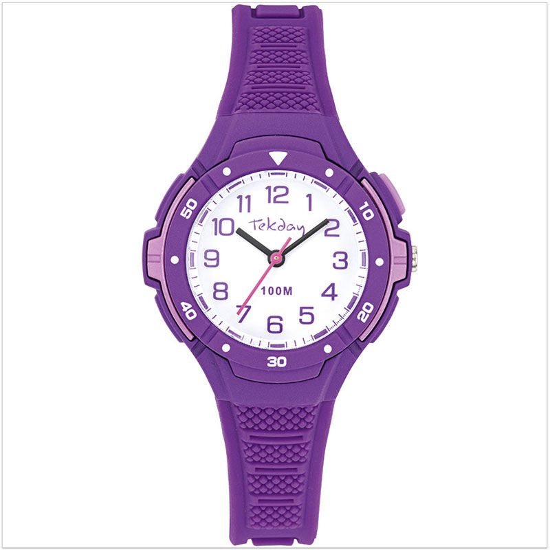 Montre fille tendance en silicone violet avec cadran lumineux étanche 100 mètres de marque Tekday