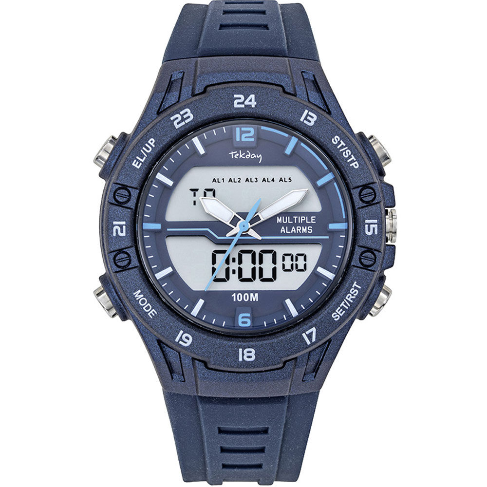 Montre homme digitale bleue de marque Tekday étanche 100 mètres avec double affichage de l'heure