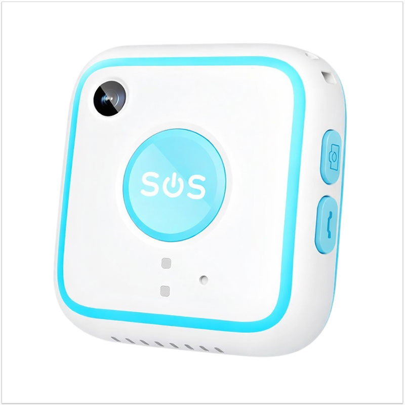Traceur GPS enfant 4G blanc et bleu avec bouton SOS et appareil photo