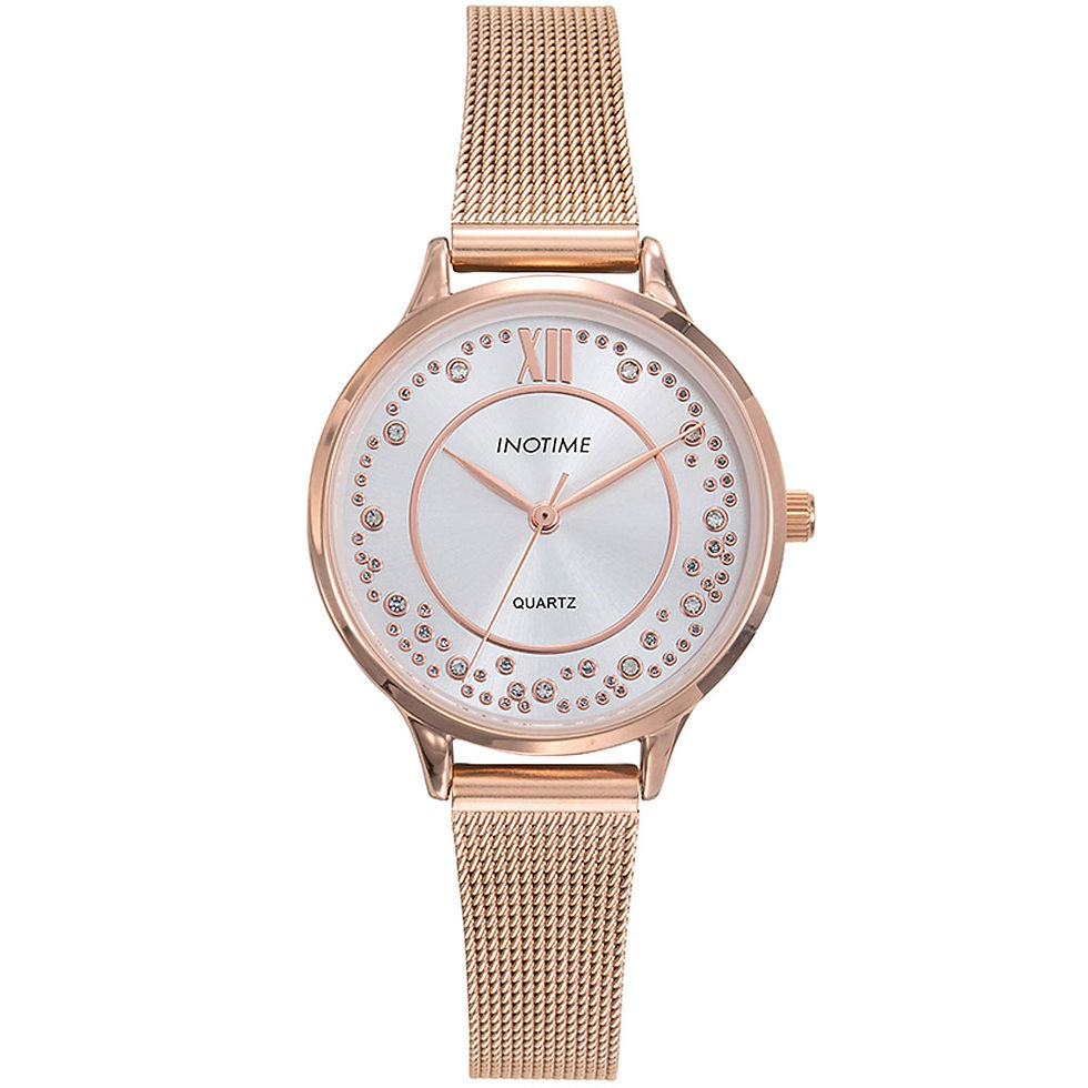 Montre rose gold femme en acier avec bracelet milanais et cadran orné de strass