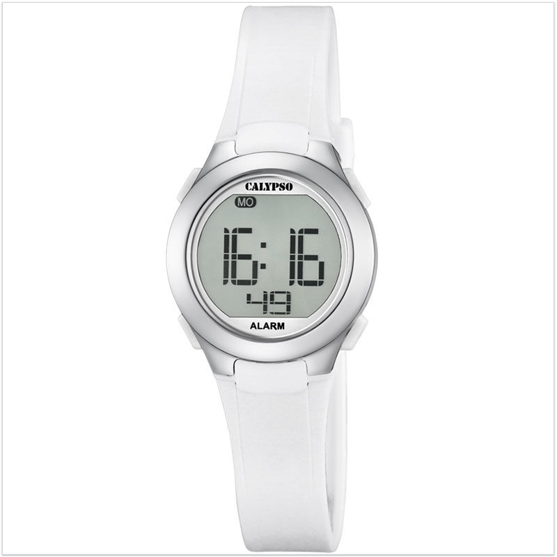 Montre fille digitale blanche de marque Calypso étanche 100 mètres avec fonctions date et alarme