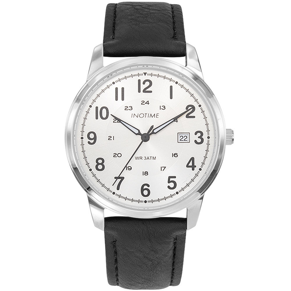 Montre homme aiguille cuir noir avec grands chiffres et date