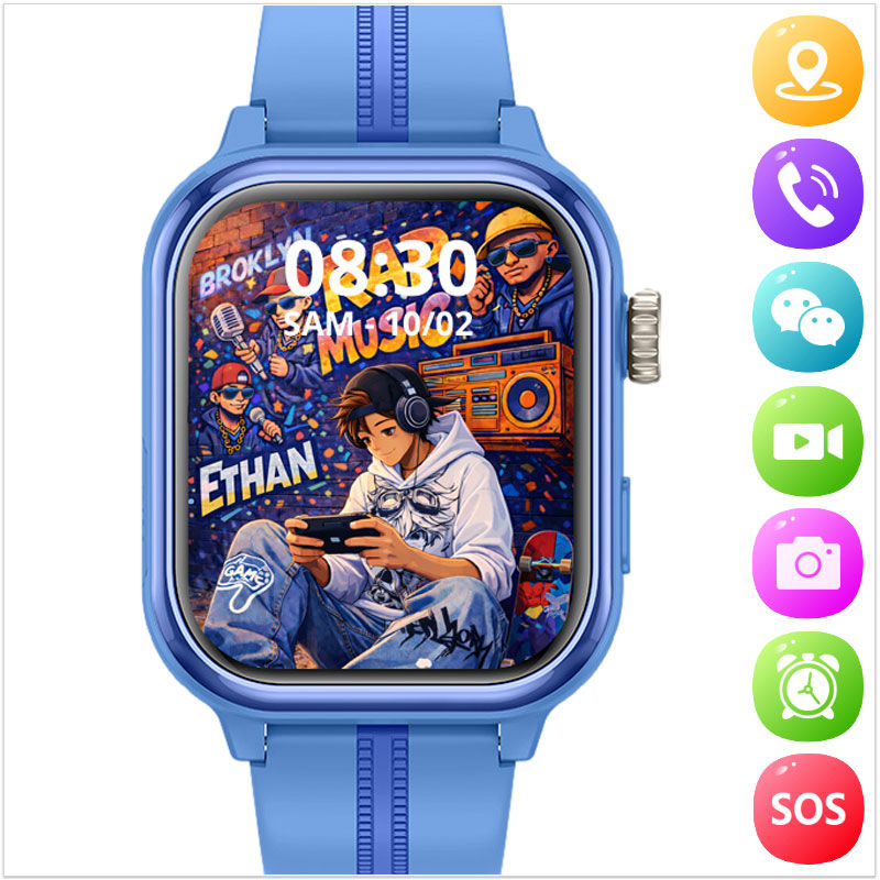 Montre connectée enfant sans téléphone bleue avec cadran exclusif Street Art personnalisé