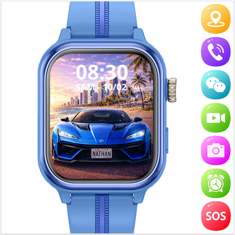 Miniature : Montre connectée enfant carte SIM bleue avec cadran exclusif Miami Beach personnalisé