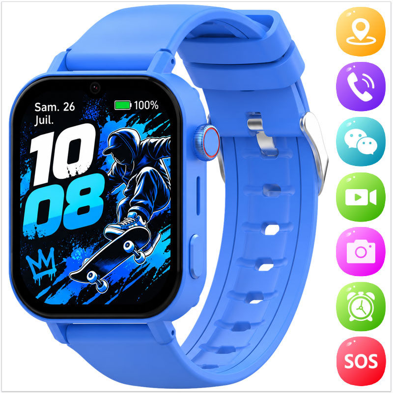 Montre connectée ado garçon 4G bleue avec bouton SOS modèle Tornado avec Android 8.1