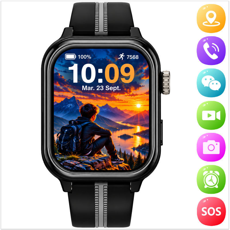 Montre connectée ado carte SIM noire avec caméra rotative et rétractable