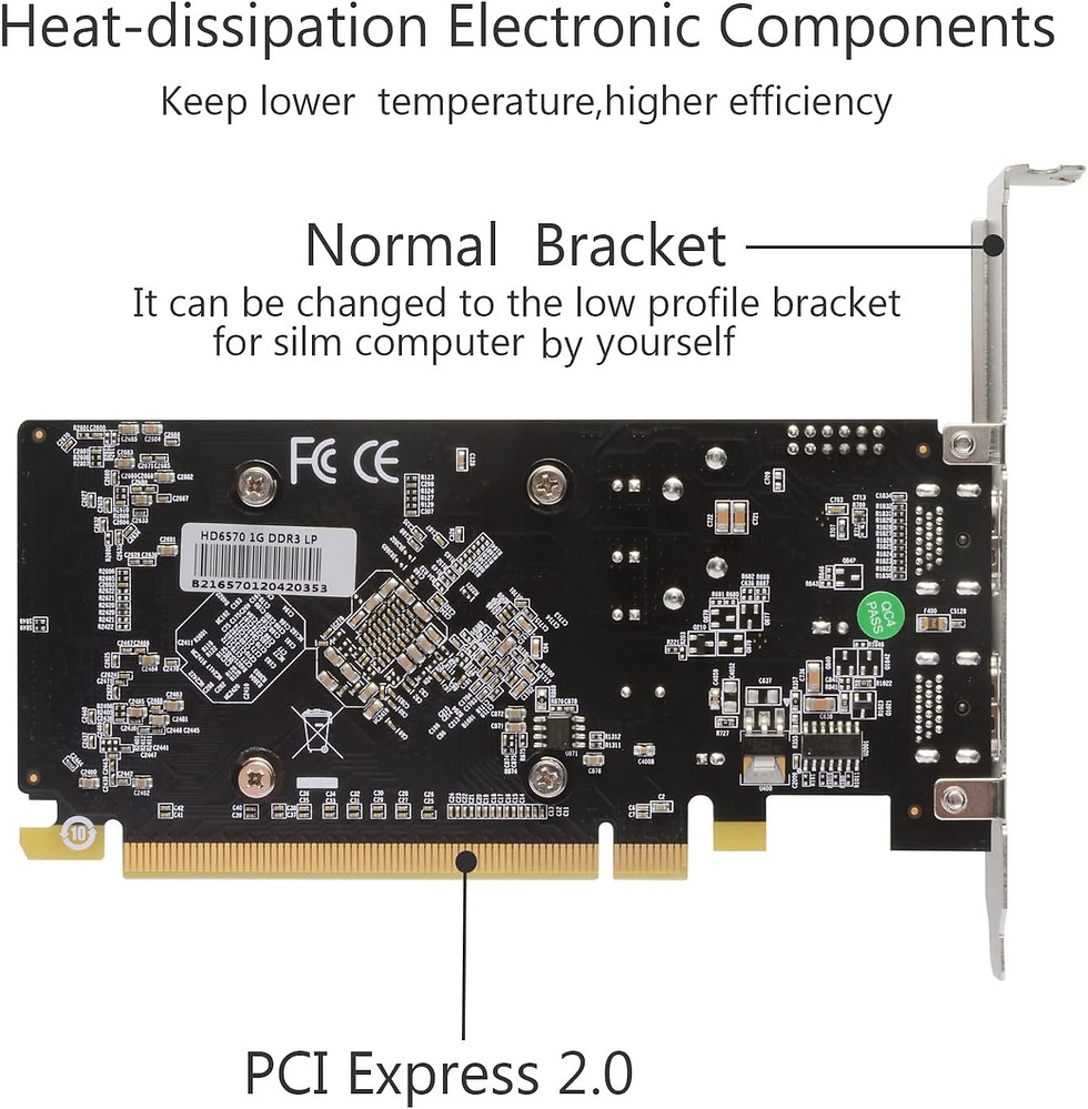 縮圖：QTHREE Radeon HD 6570 Graphics Card,Dual HDMI,1GB,GDDR3,64-Bits,Low Profile Comp
