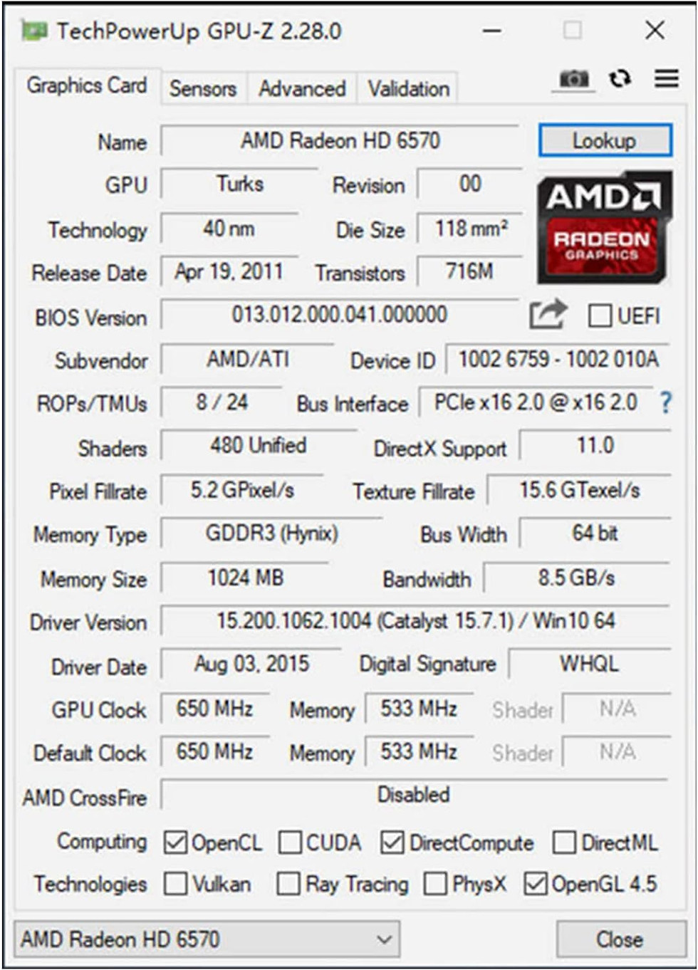 縮圖：QTHREE Radeon HD 6570 Graphics Card,Dual HDMI,1GB,GDDR3,64-Bits,Low Profile Comp