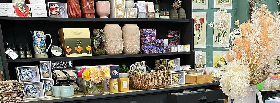 shelves full of gifts available from our flower and gift shop in Belmont