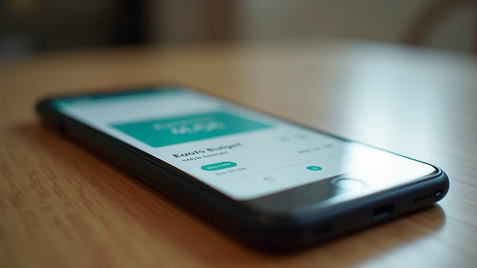 Eye-level view of a smartphone displaying a budgeting app interface