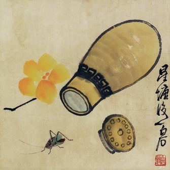 Qi Baishi, Cricket Gourd, ink and color painting.