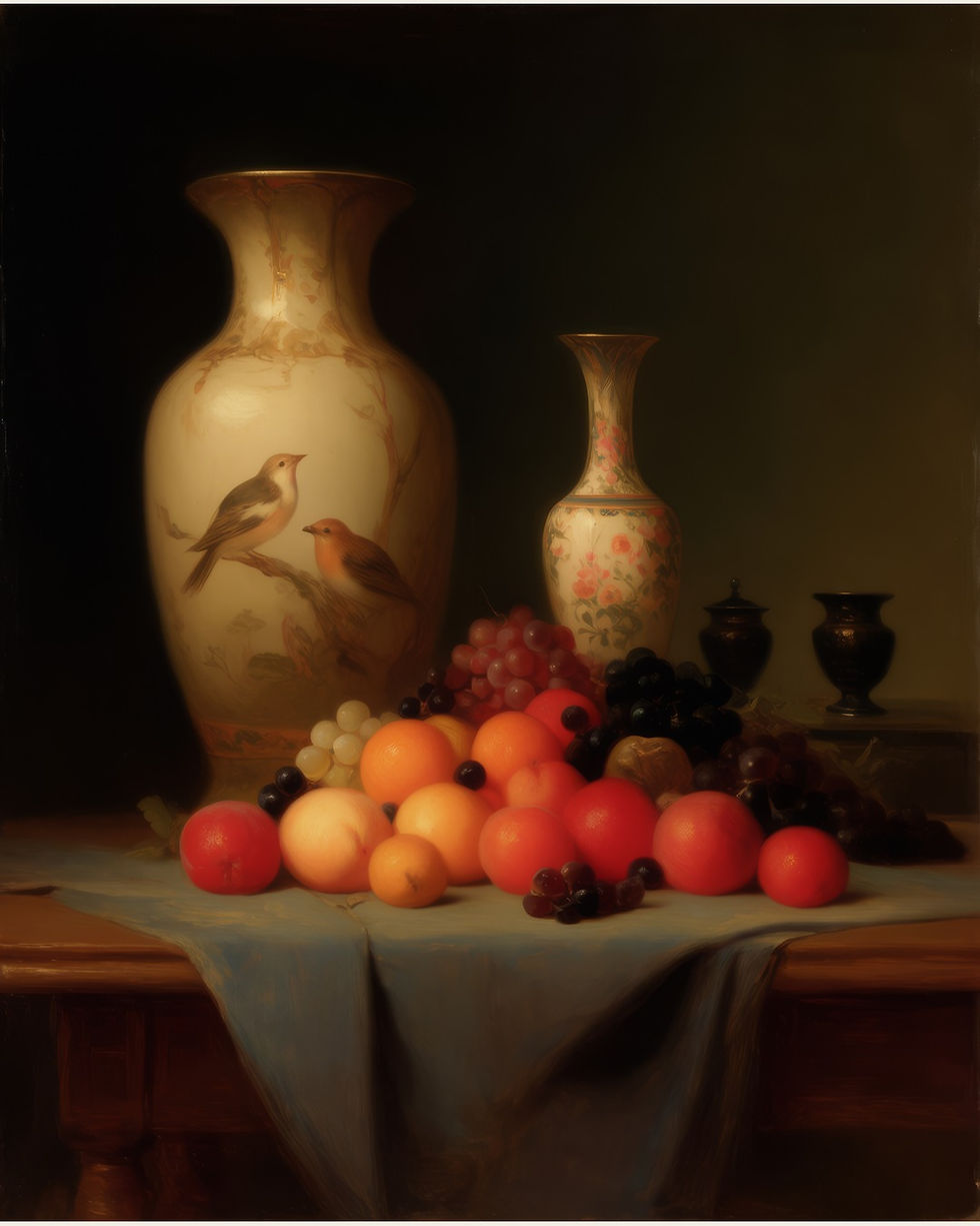 The Birds on the Porcelain Vase by Havenest, complete still-life composition