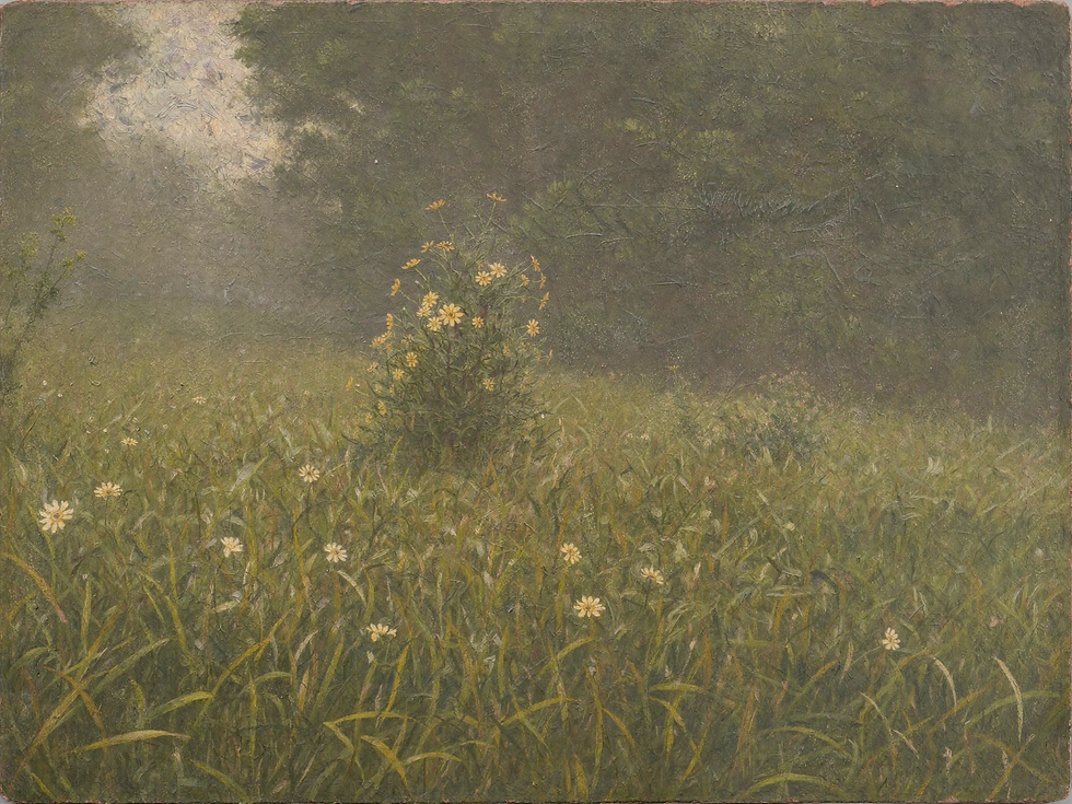 Close-up of painterly meadow brushwork in a Havenest vintage landscape print
