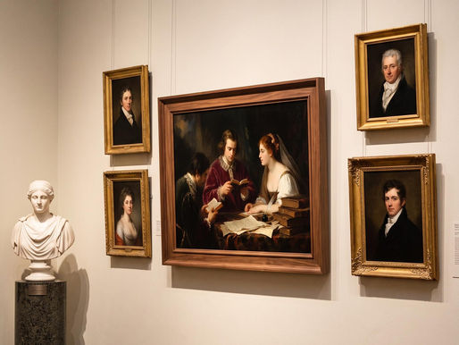 Circle of Poets displayed as the central artwork in a portrait gallery.