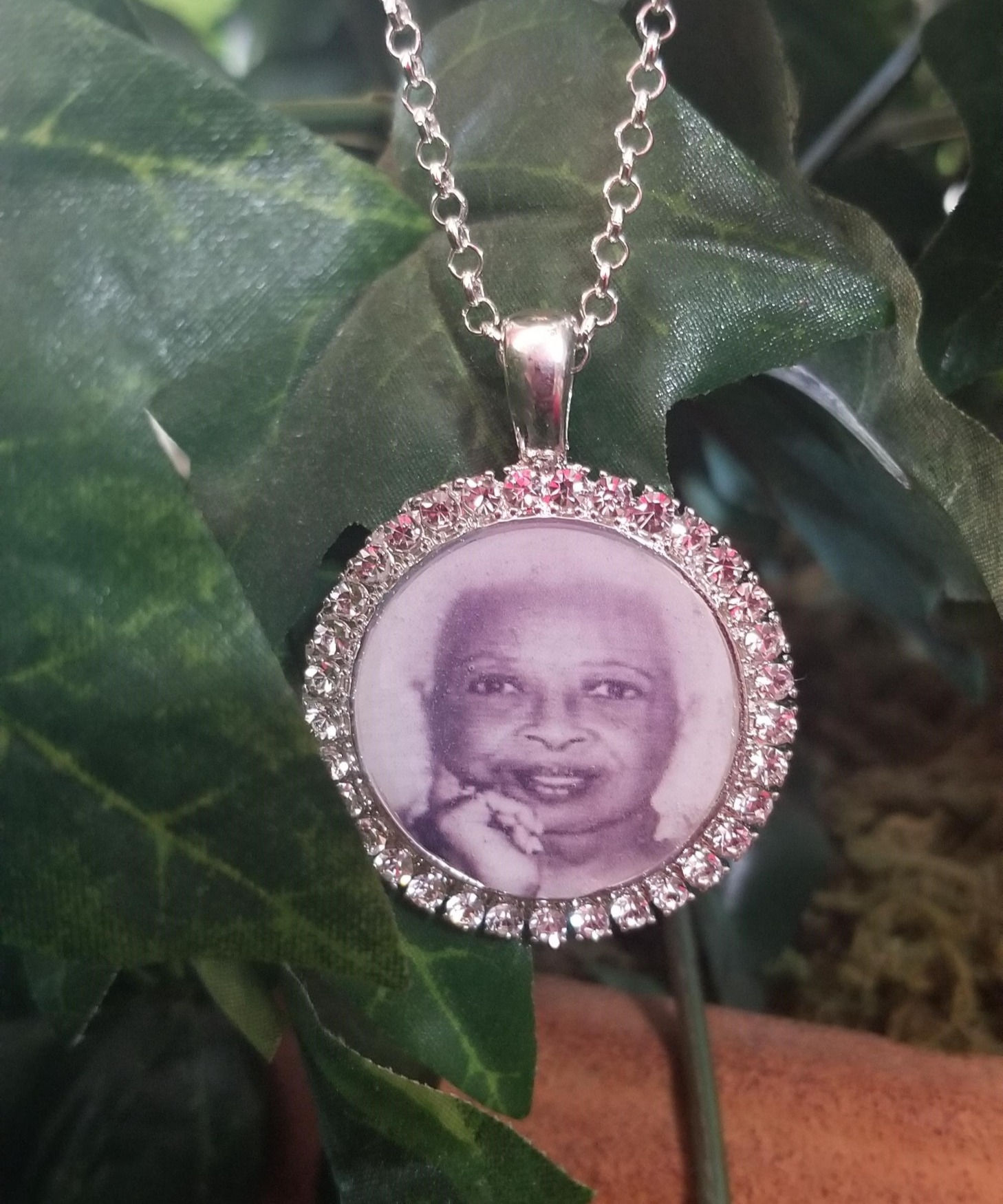 Custom Rhinestone Photo Pendant Necklace