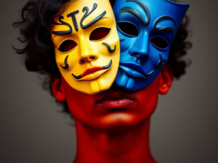 A person painted wearing two masks
