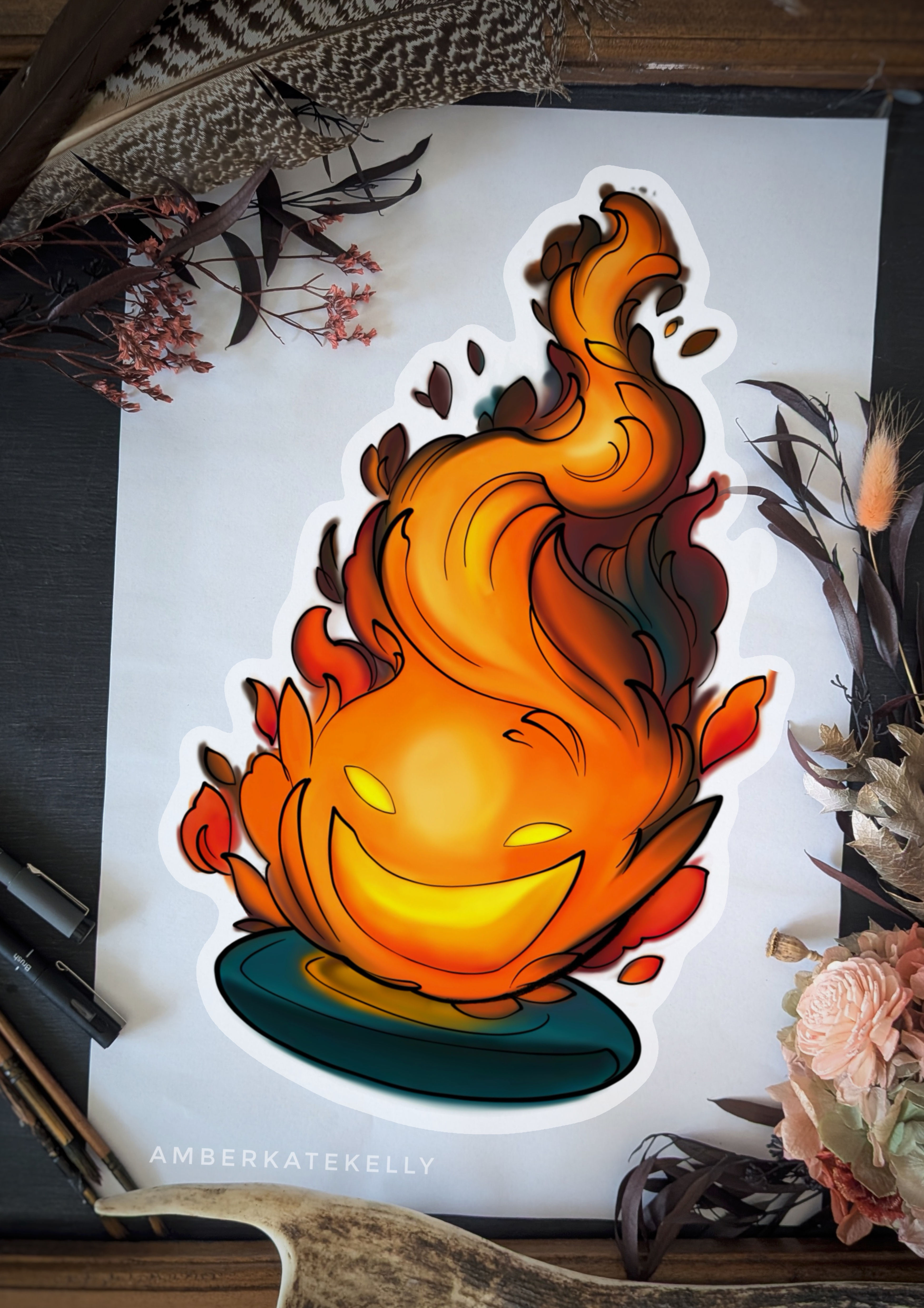 Angry Calcifer Tattoo Design