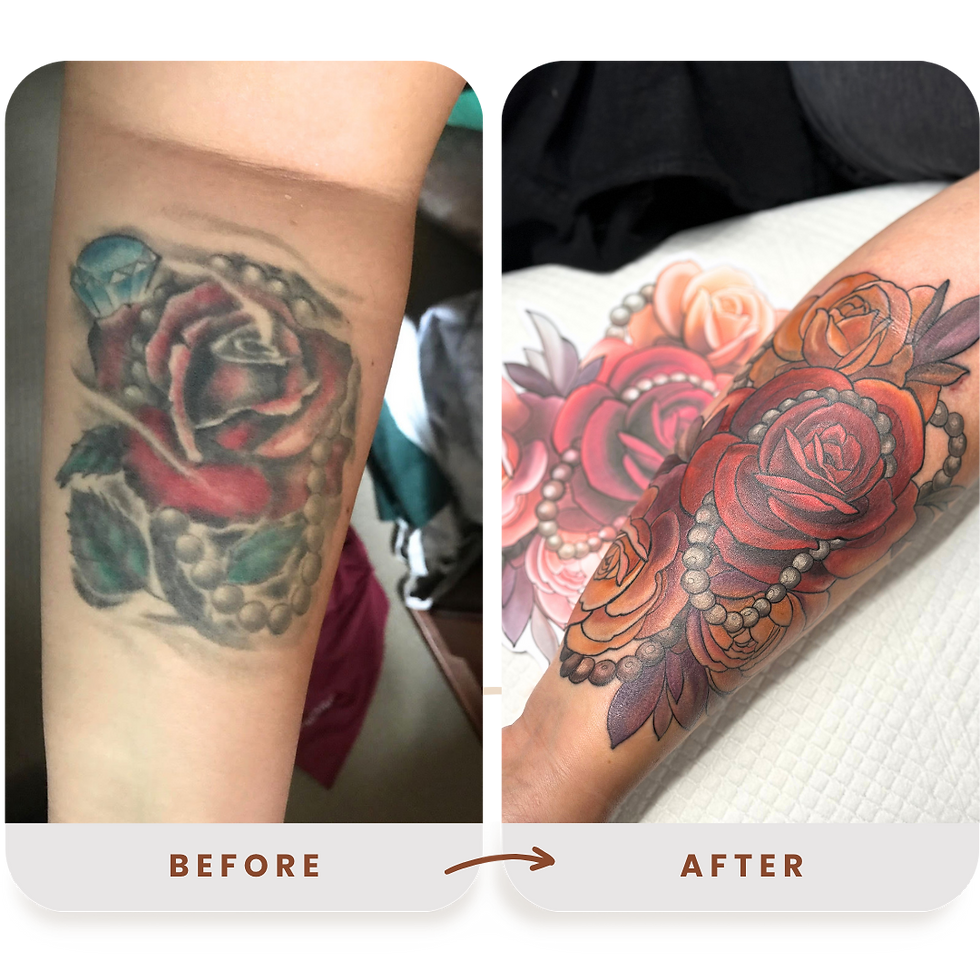 Before and After Rose tattoo Coverup