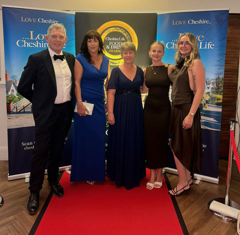 5 people attending the Food & Drink Awards Cafe of the Year 2026 for Cheshire Life at Carden Park