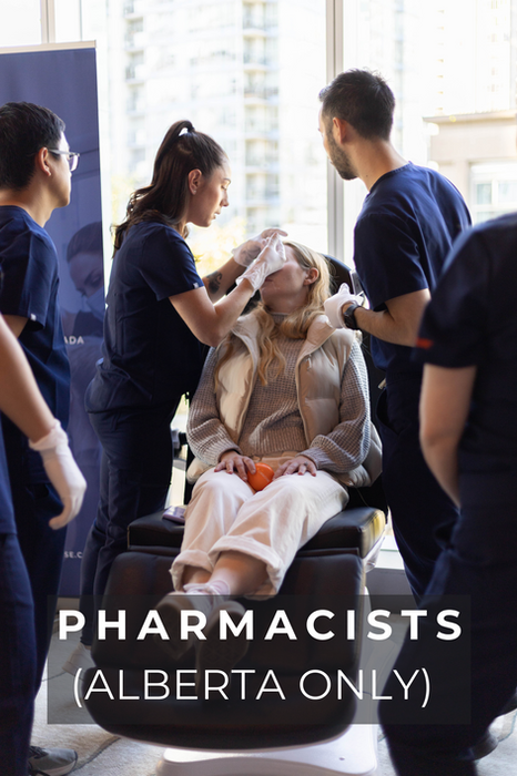 Group of patient learners promoting pharmacists taking the botox course in Alberta only.