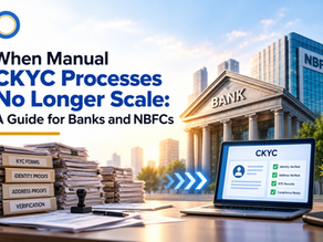 Featured image illustrating manual CKYC processes transitioning from stacks of KYC documents to a digital CKYC verification system for banks and NBFCs.