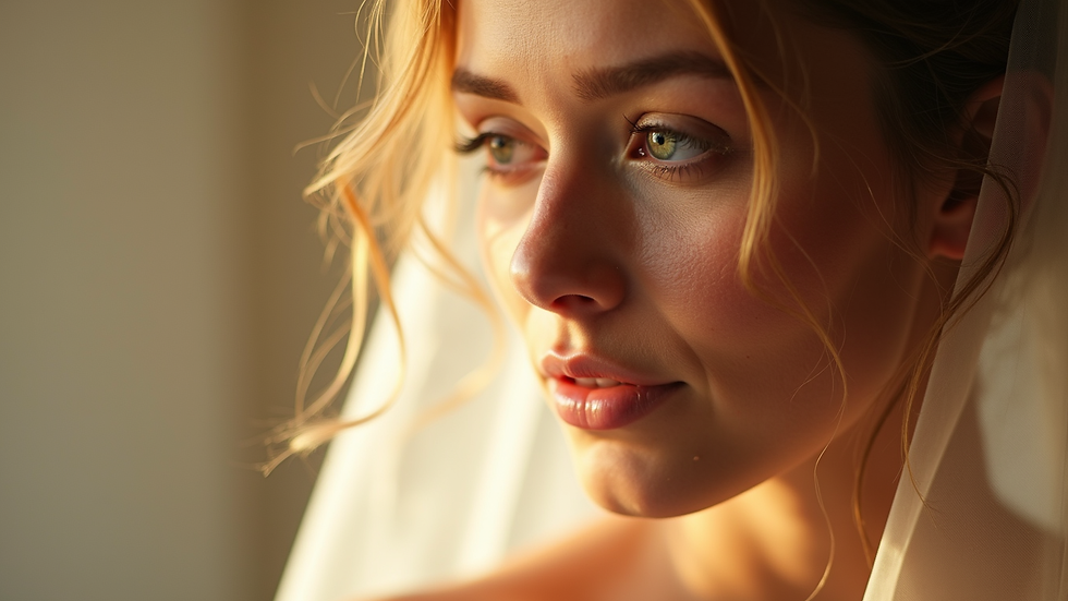 Close-up view of glowing bridal skin with natural light