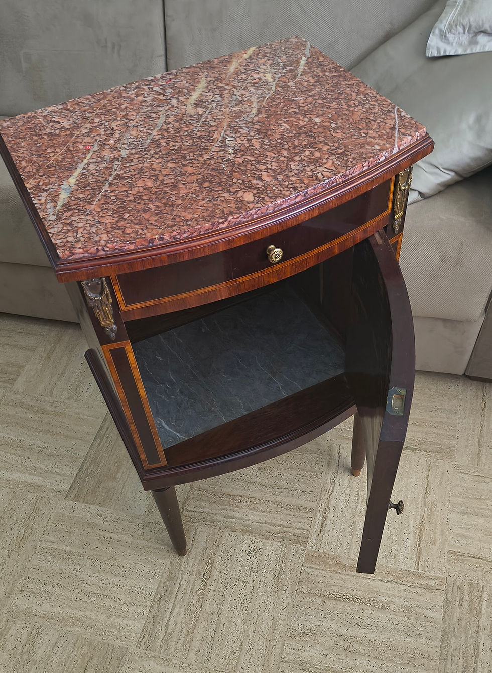 Thumbnail: French Louis XVI Revival Style Marble Top Cabinet.