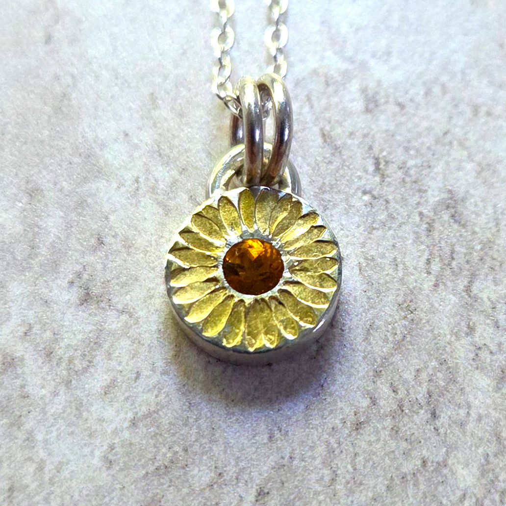 Silver and gold necklace with citrine