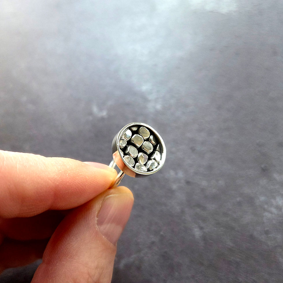 Unusual solid silver handmade ring