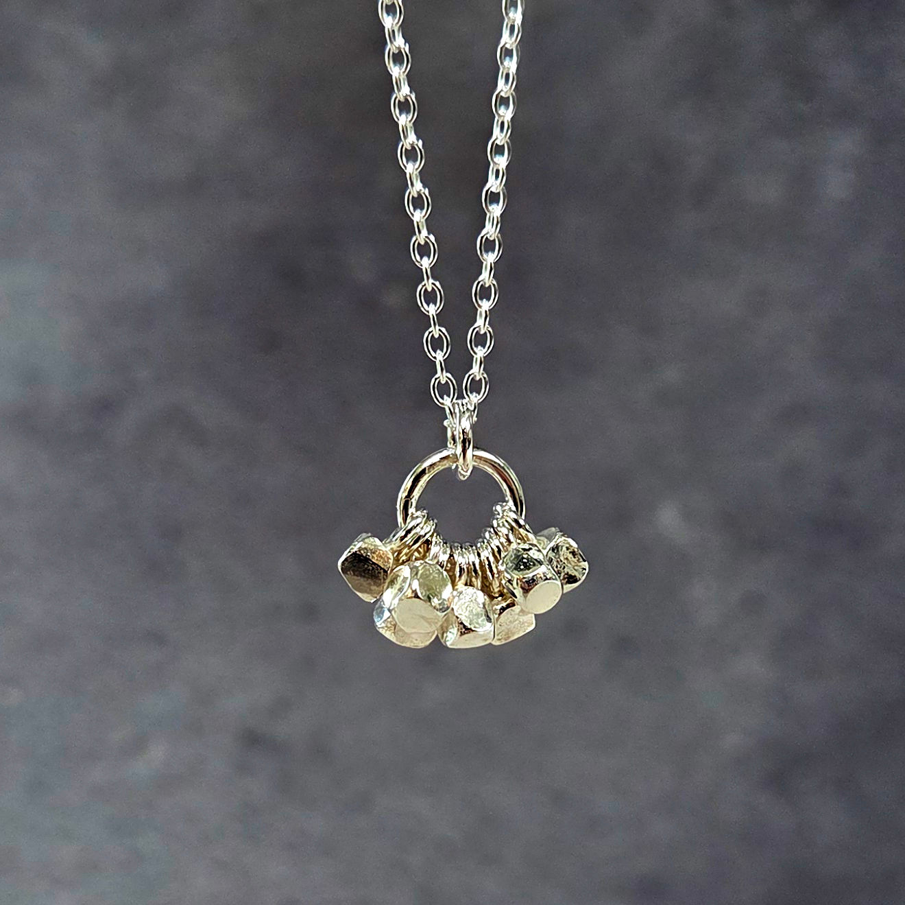 silver cobblestone charm necklace